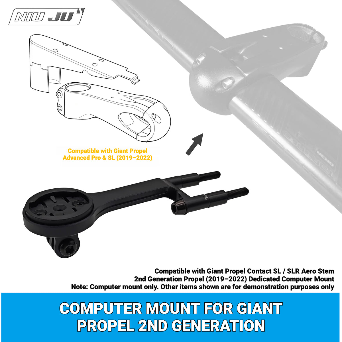 NIUJU CNC Aluminum Computer Mount for Giant Propel Advanced Pro / SL 2019–2022 | Garmin Wahoo