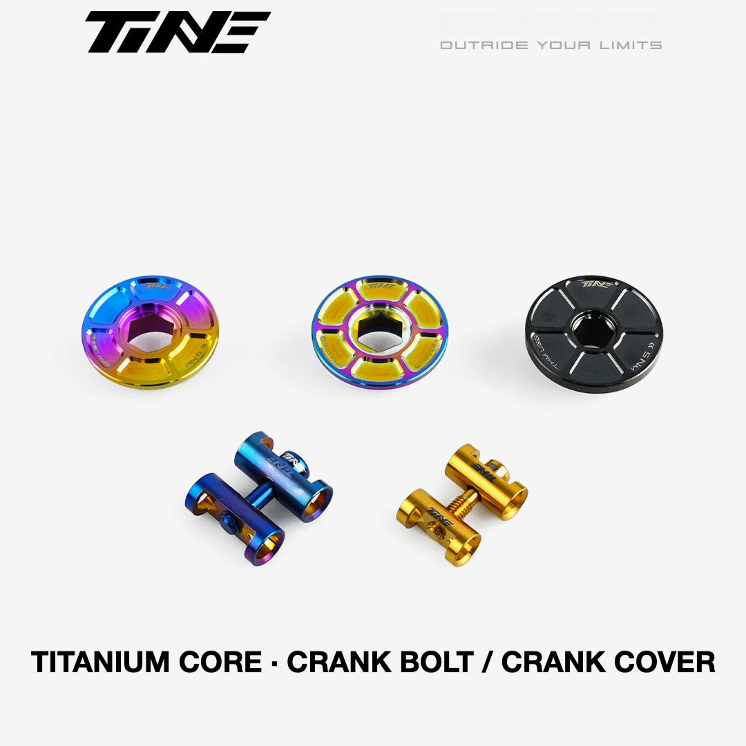 TiNE Ultra-Light Titanium Crank Arm Cap & Locking Bolt Set – THM / SRM Compatible