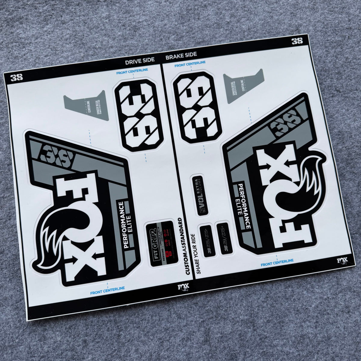 Custom Decal Kit for 2024 FOX 38 ELITE PERFORMANCE Fork | Waterproof MTB Fork Stickers | AM