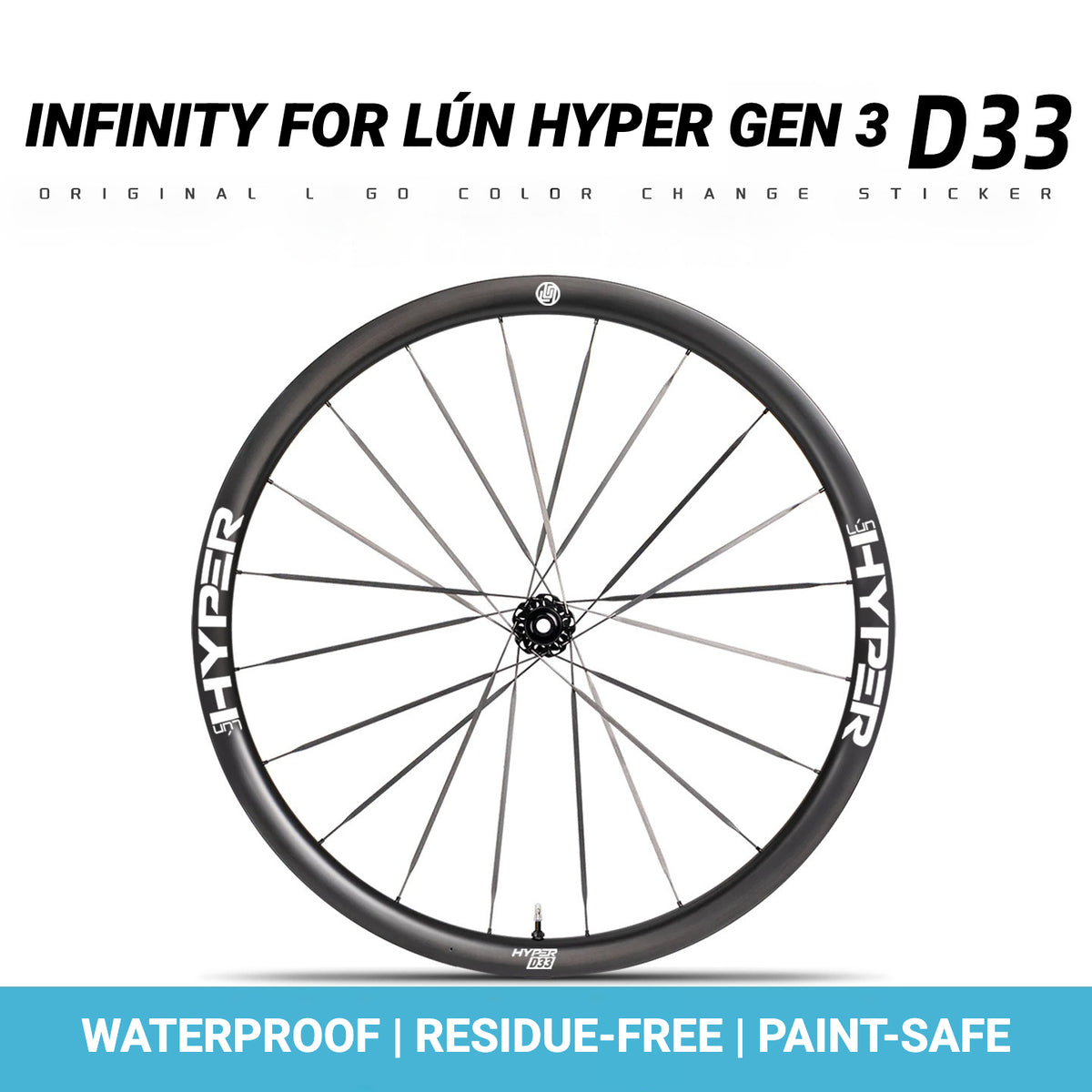 Infinity Logo Decals for Lún HYPER 3 D33 Gen 3 Wheelset | Waterproof Rim Overlay Stickers(Complete Decal Set for Two Wheels + Spare Decals Included)