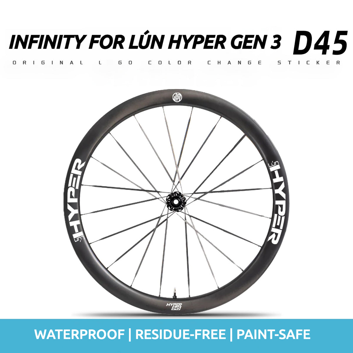 Infinity Logo Decals for Lún HYPER 3 D45 Gen 3 Wheelset | Waterproof Rim Overlay Stickers(Complete Decal Set for Two Wheels + Spare Decals Included)