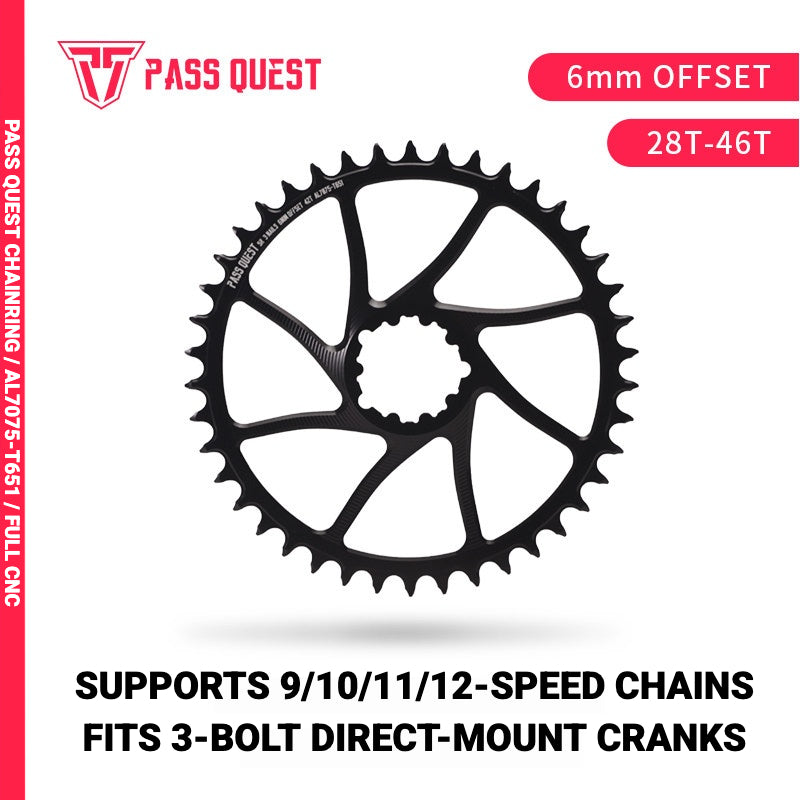 PASS QUEST DUB / GXP 3-Bolt Direct Mount Narrow-Wide MTB Chainring | 6mm Offset 28T–46T