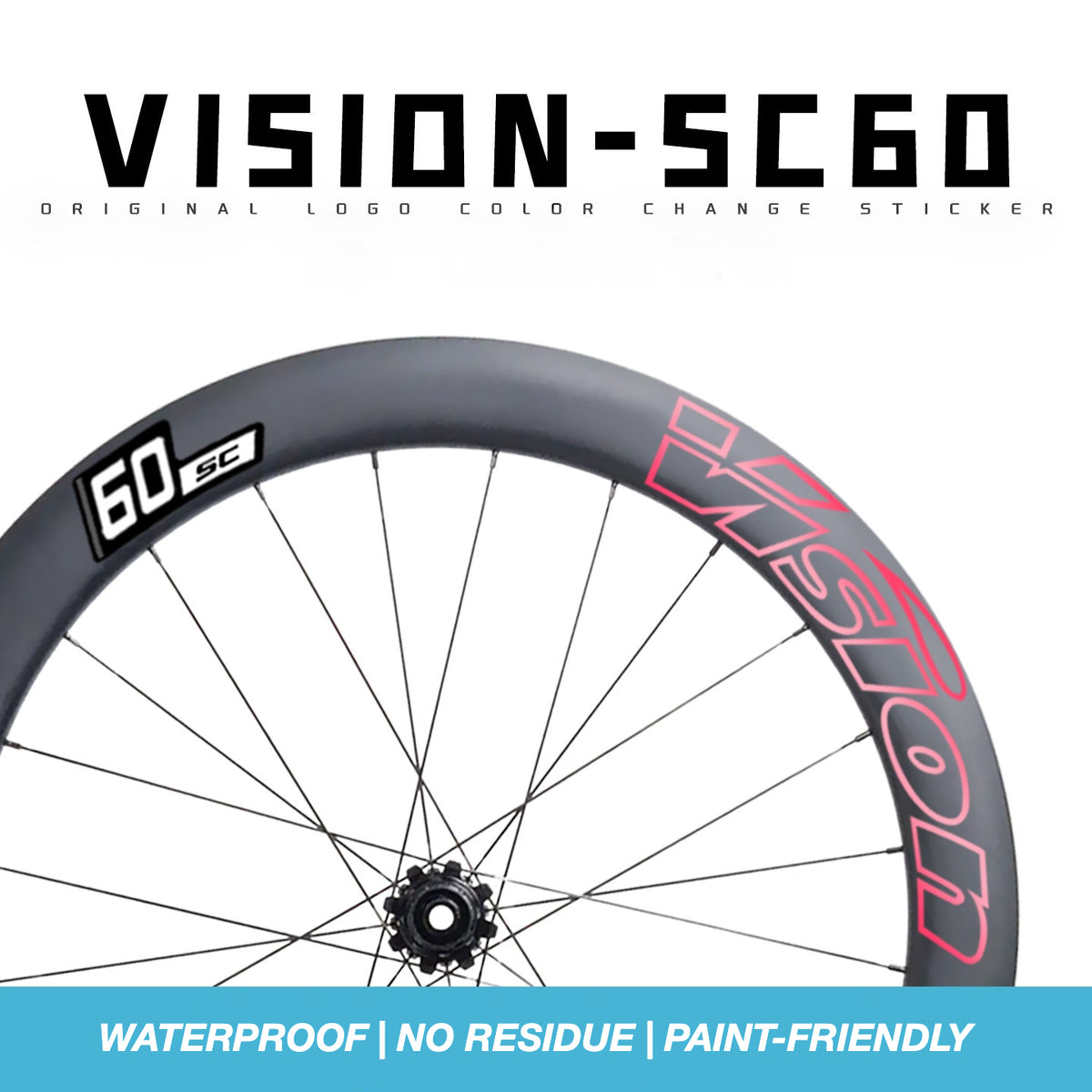 Custom Decal Kit for VISION SC60 Wheels | Road Bike Carbon Rim Wrap Stickers(Complete Wheelset Decal Kit + Spare Set)