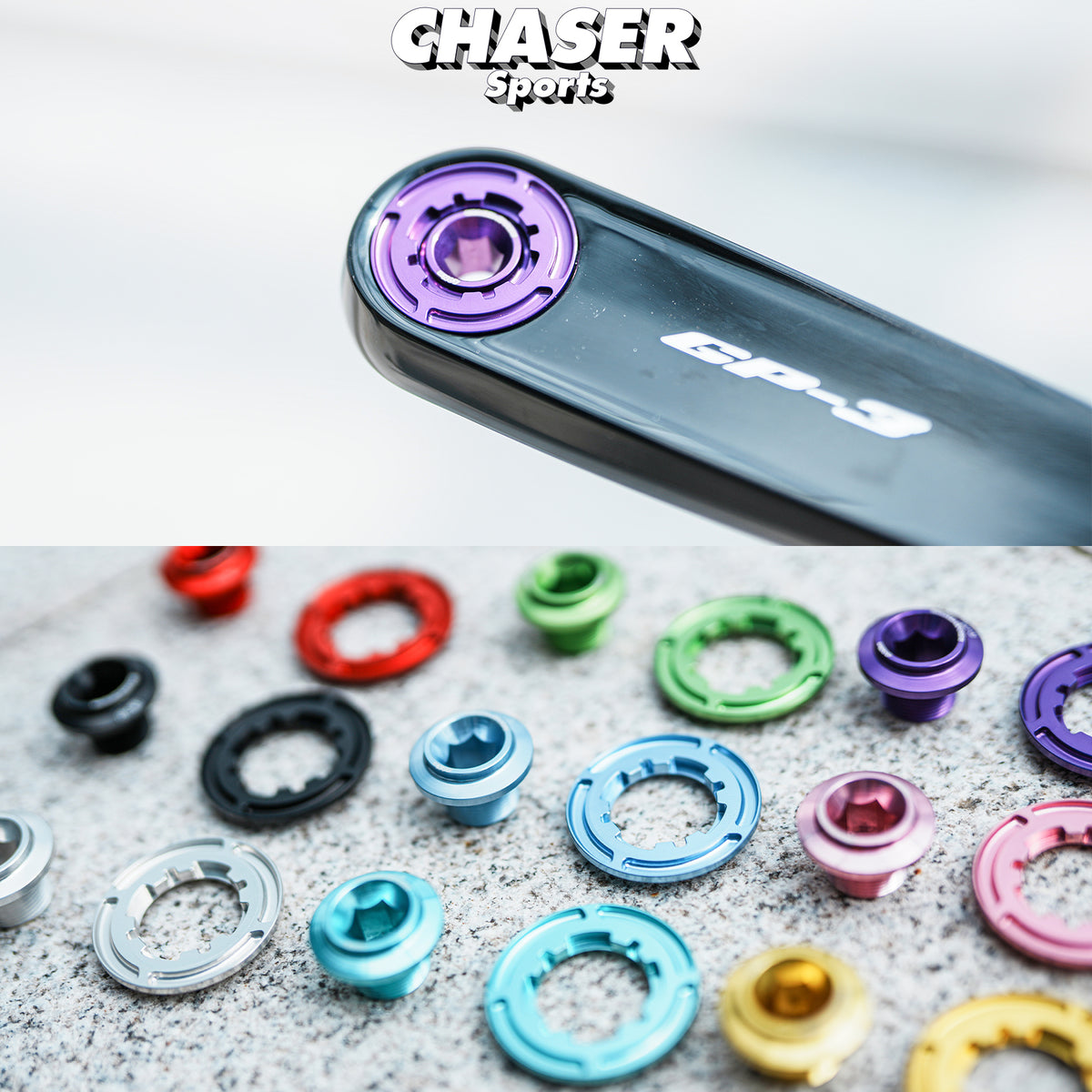 Chaser Ultra-Light Aluminum Crank Bolt Kit for Cybrei GP-3|Chainring Fixing Bolt & Anti-Loosening Cap Set (with Aerodynamic Dust Cap)