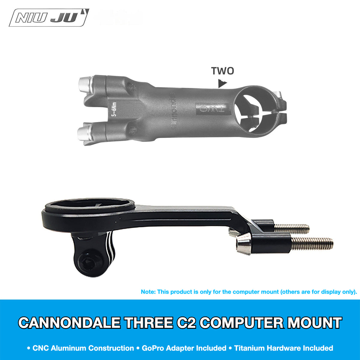 Support de compteur NIUJU pour potence Cannondale C2 TWO | Support intégré pour Garmin, Wahoo et GoPro