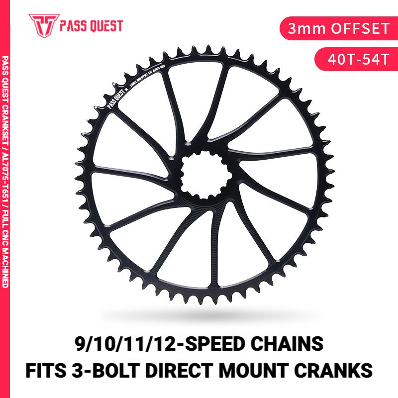 PASS QUEST 3-Bolt Direct Mount Chainring | 3mm Offset 40T–54T Narrow Wide Gravel / Road Bike