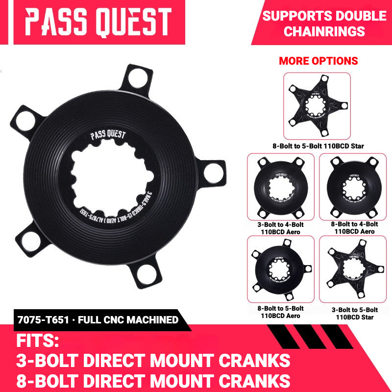 PASS QUEST Direct Mount Chainring Spider Adapter | GXP / DUB 3-Bolt & 8-Bolt to 110BCD