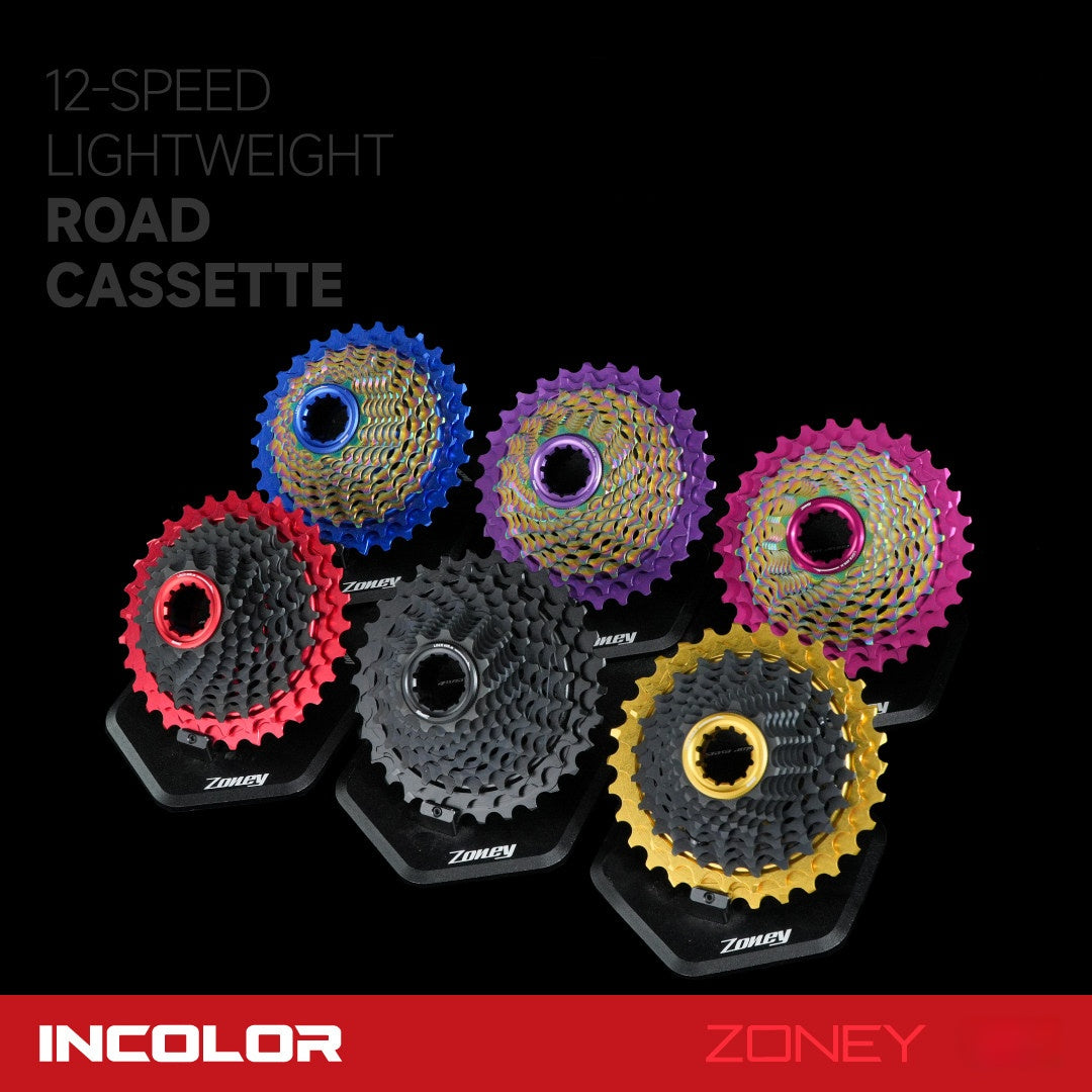 INCOLOR ZONEY 12-Speed Lightweight Road Bike Cassette 11–30T|High Efficiency|Multi-Color Options