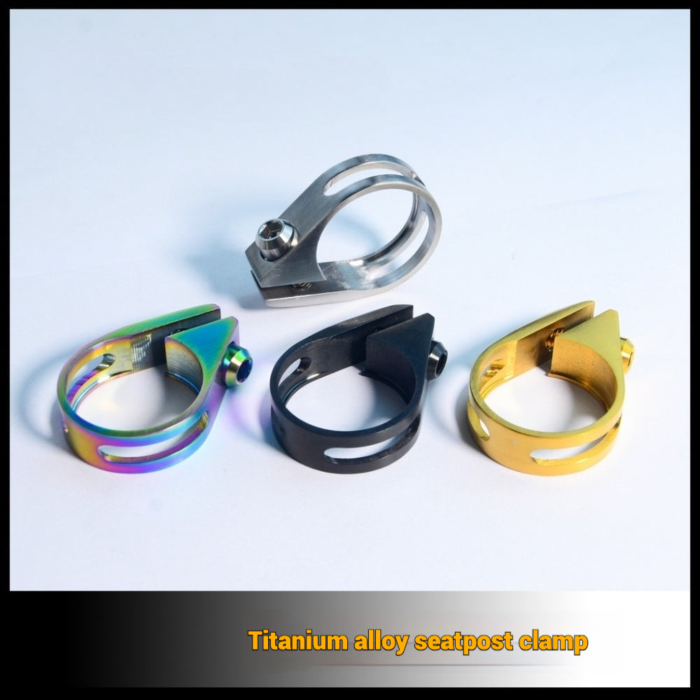 Abraçadeira de Canote Ultra-Leve de Titânio | Compatível com Specialized, Trek, Giant, Cannondale e Mais | 31.8mm / 34.9mm | Dourado, Arco-íris, Preto, Titânio