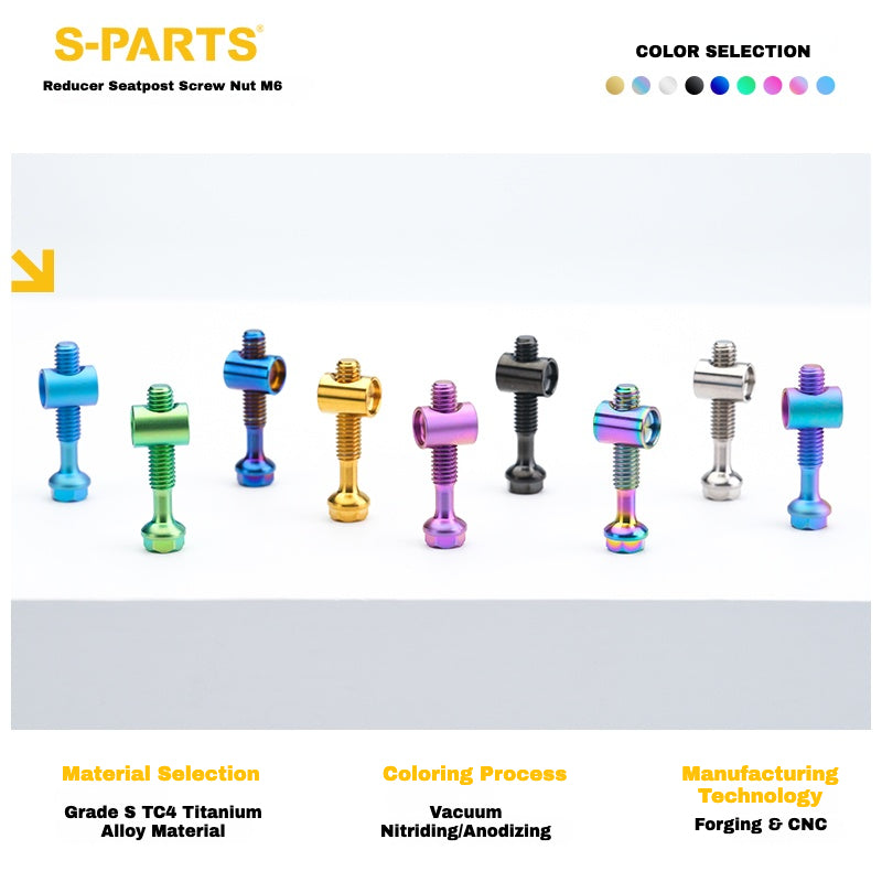 S-PARTS M6 Titanium Seatpost Step-Down Bolt & Nut Kit β Multiple Lengths & Colors