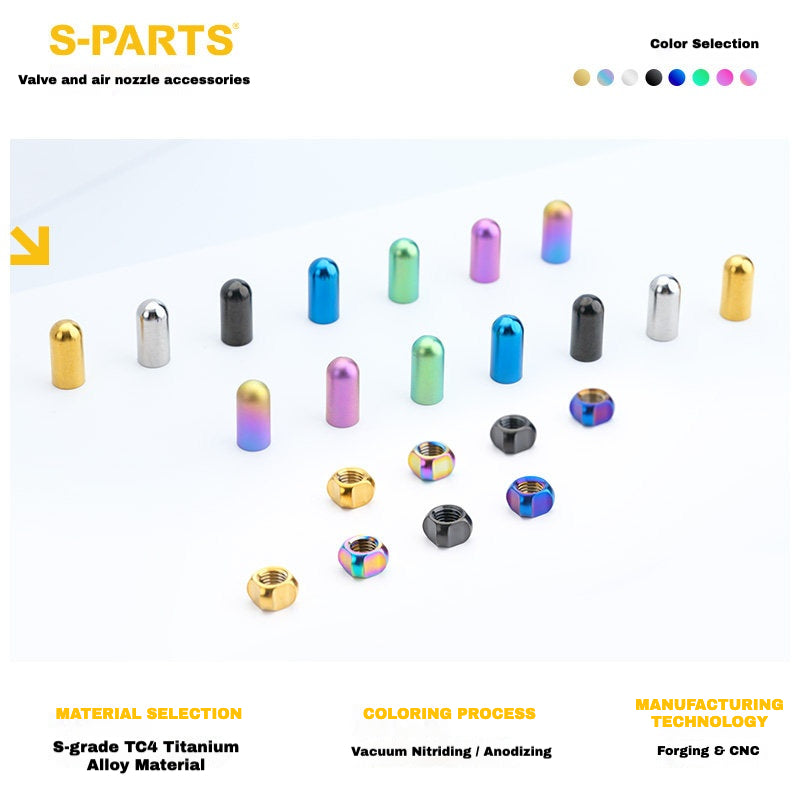 Kit de Tampa e Porca S-PARTS de Titânio para Válvula Presta de Rodas de Bicicleta de Estrada