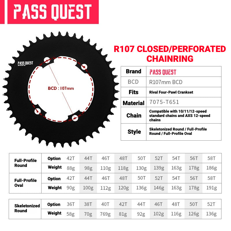 PASS QUEST SRAM Rival AXS 107BCD Narrow-Wide Chainring | 1x Road Bike 36T–58T