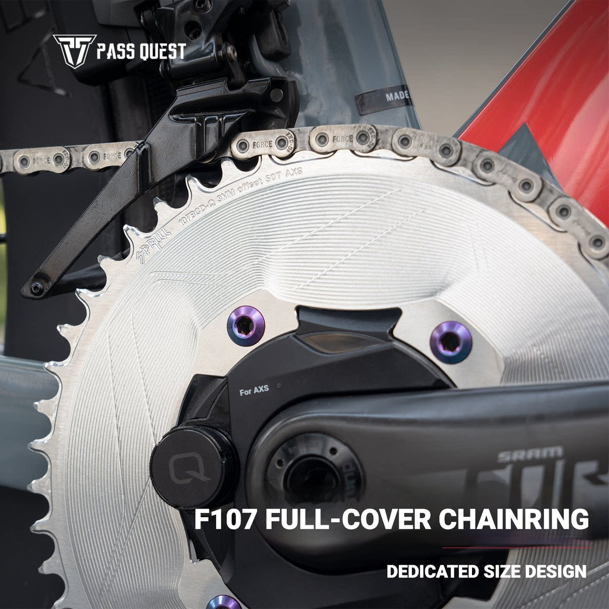 PASS QUEST 107 BCD Narrow-Wide Aero Chainring for Quarq D1 Power Meter | SRAM AXS 12-Speed | 40T–60T