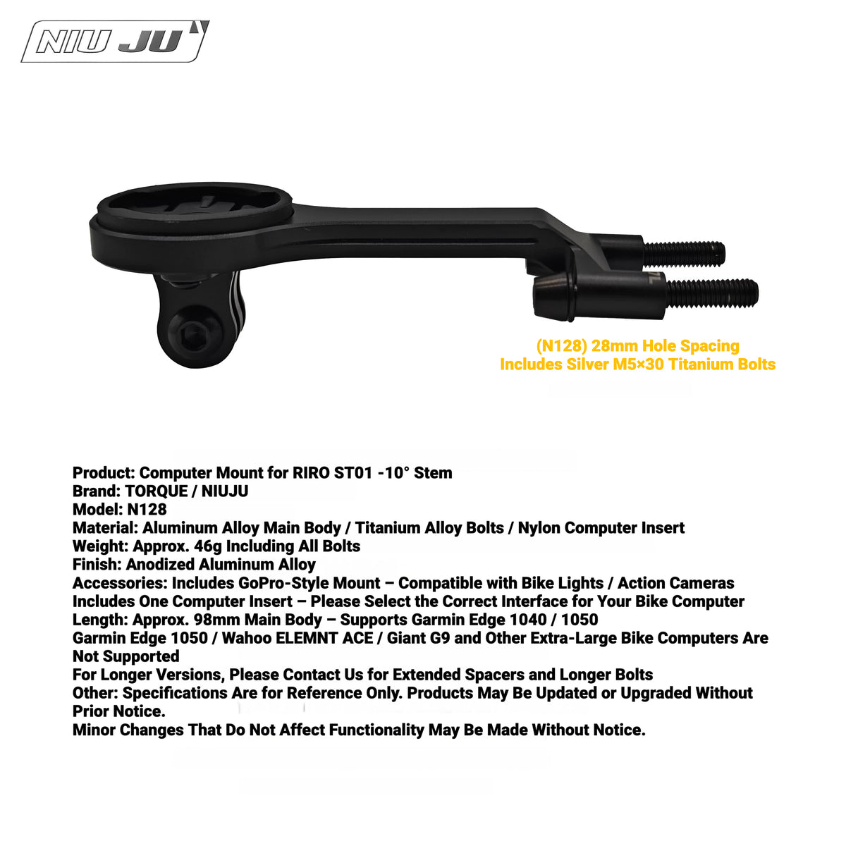 TORQUE Aluminum Computer Mount for RIRO ST01 Aero Stem | Garmin Wahoo Bike Mount