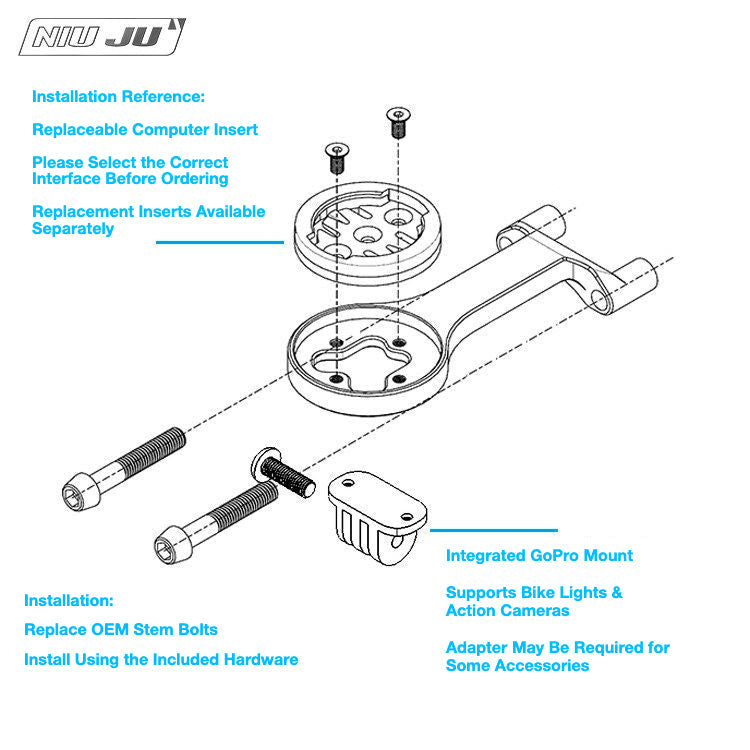 NIUJU DEDA M35 Computer Mount | Lightweight CNC Garmin Wahoo Stem Mount