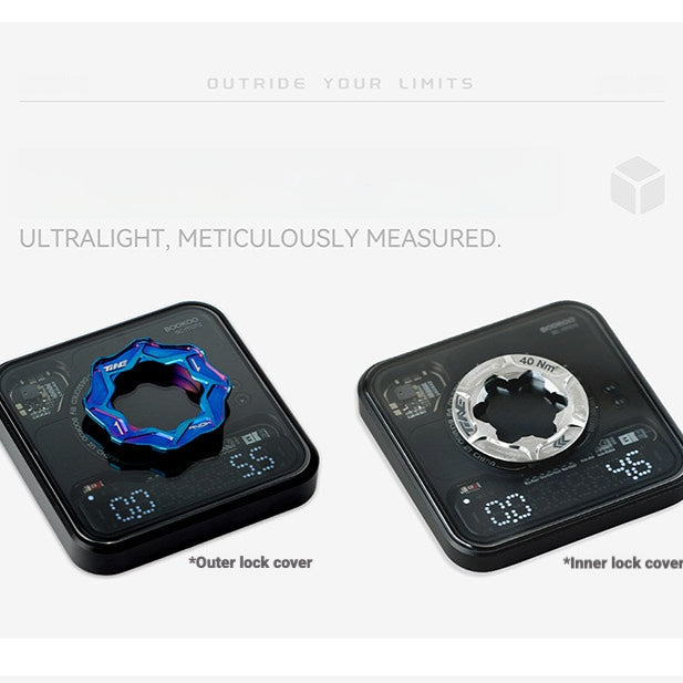 TiNE Porcas de Trava para Disco de Freio Center Lock em TC4 Titânio Ultralight (Par) Internas & Externas | Usinadas CNC | 8 Cores Anodizadas