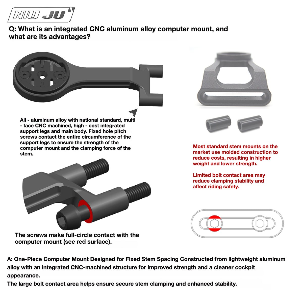 NIUJU 3T MTB Team Stealth Computer Mount | Garmin Wahoo Stem Extension Mount