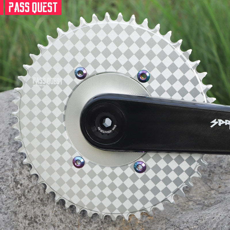 PASS QUEST Custom 110BCD Full-Profile Narrow-Wide Chainring | Checkerboard Devil Smile 1x Road Chainring