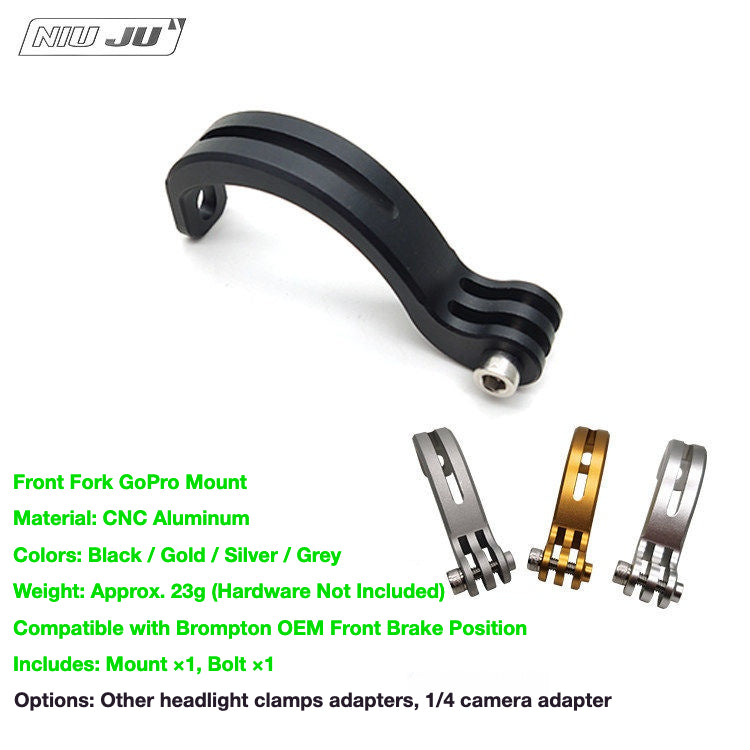 NIUJU Brompton Front Fork GoPro Mount | Bike Light & Action Camera Bracket