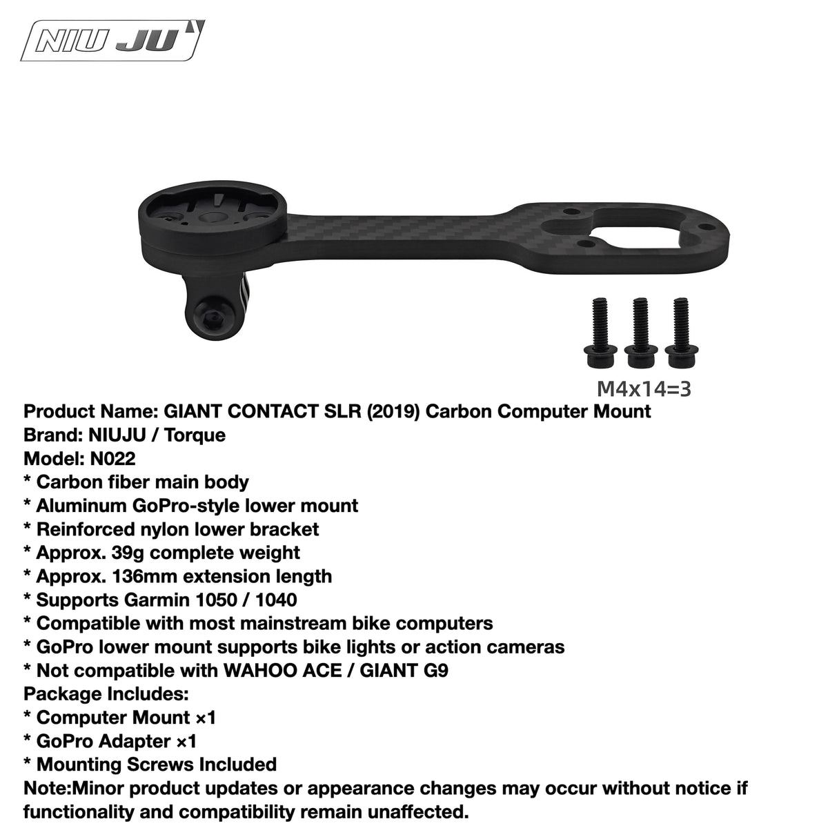 Torque Computer Mount Extension Compatible with GIANT 2019 CONTACT SLR AERO Integrated Handlebar