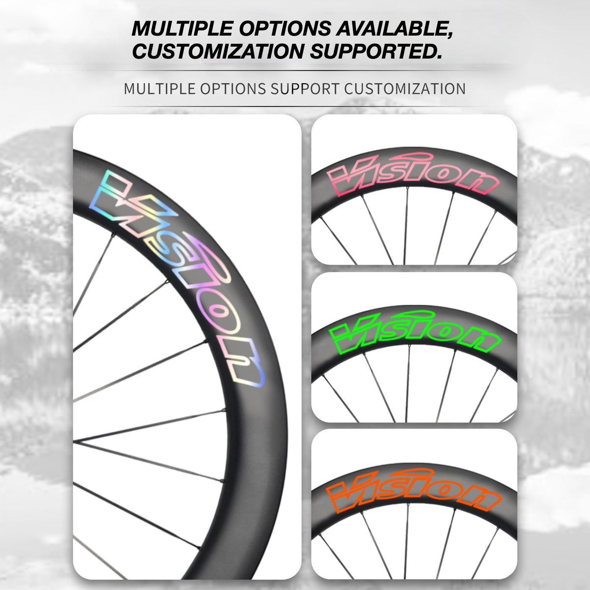 Custom Decal Kit for VISION METRON 60 RS Wheels | Road Bike Carbon Wheel Rim Wrap Stickers(Complete Wheelset Decal Kit + Spare Set)