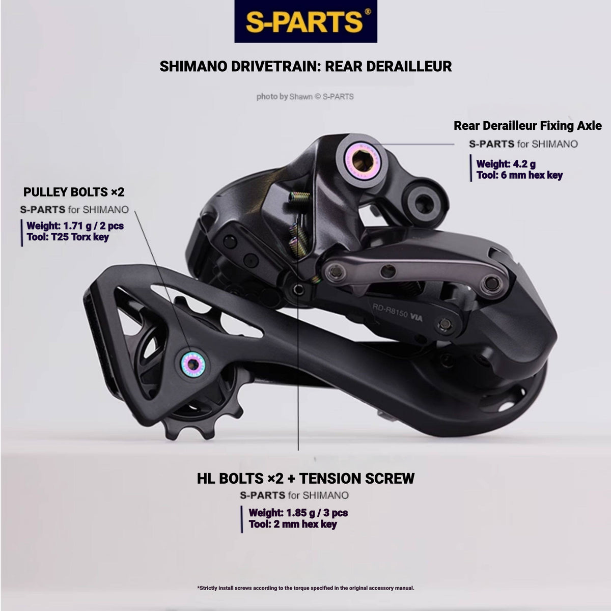 Shimano Conjunto de Parafusos de Titânio para Estrada – Parafusos de Transmissão S-PARTS para R8050 / R8150 / R9250