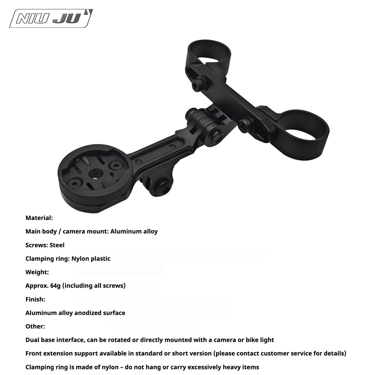 VISION TFE TT Triathlon Aero Bar Computer Mount with GoPro Adapter|Compatible with Garmin / Wahoo / Giant / Bryton / iGPS