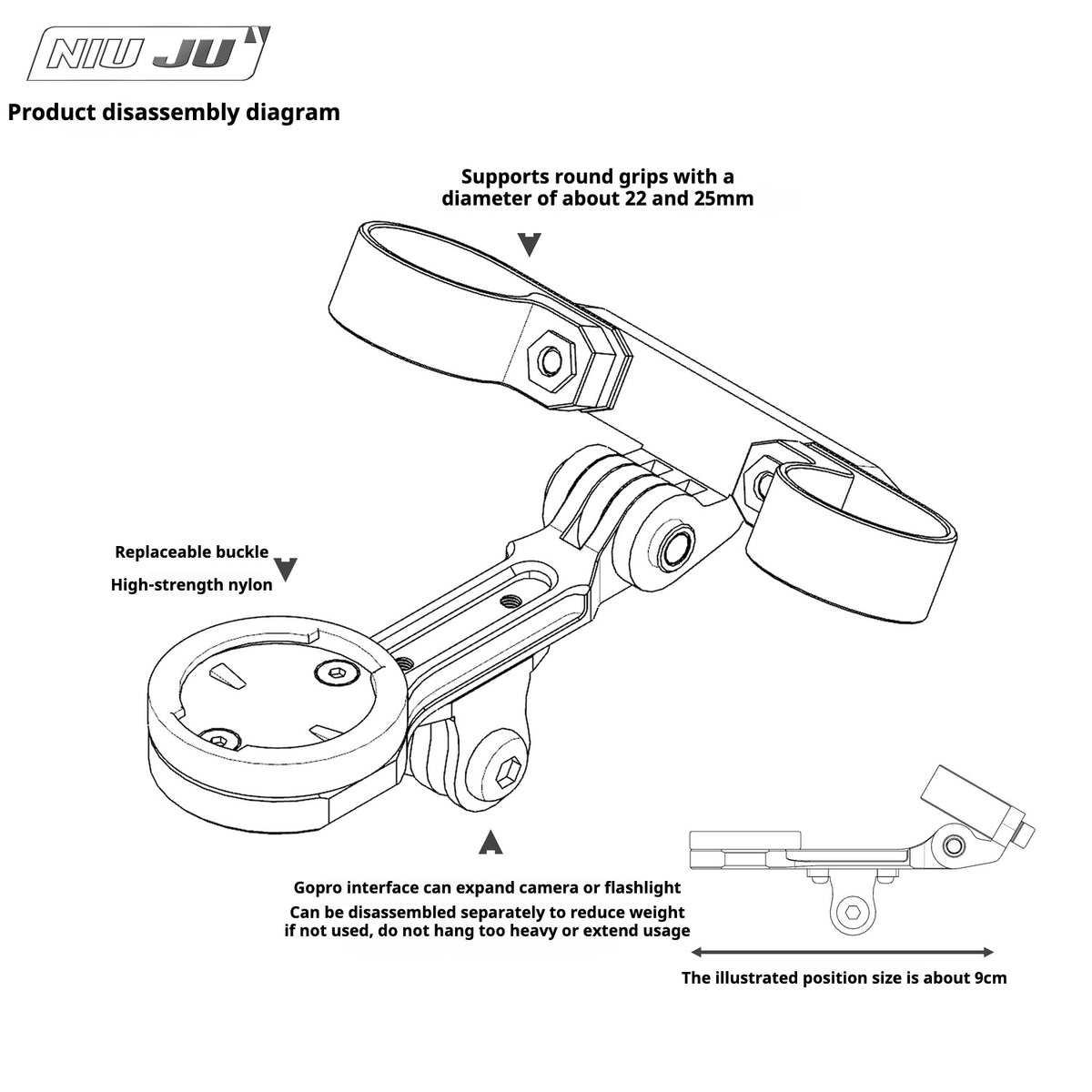 VISION TFE TT Triathlon Aero Bar Computer Mount with GoPro Adapter|Compatible with Garmin / Wahoo / Giant / Bryton / iGPS