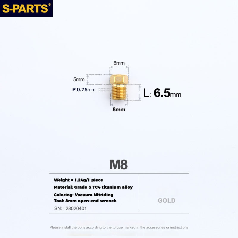 Болты для гидравлических шлангов S-PARTS Titanium для горных и шоссейных велосипедов | Совместимы с системами Shimano XTR/Ultegra/Dura-Ace и SRAM Road | Винты для масляных шлангов M8