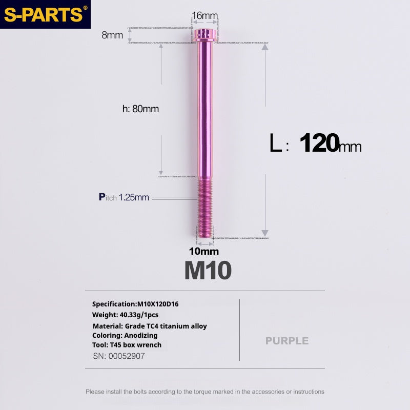 SPARTS ROXO SÉRIE A3 PARAFUSOS DE TITÂNIO M10 L12-120mm PARA MOTOCICLETA E AUTOMÓVEL