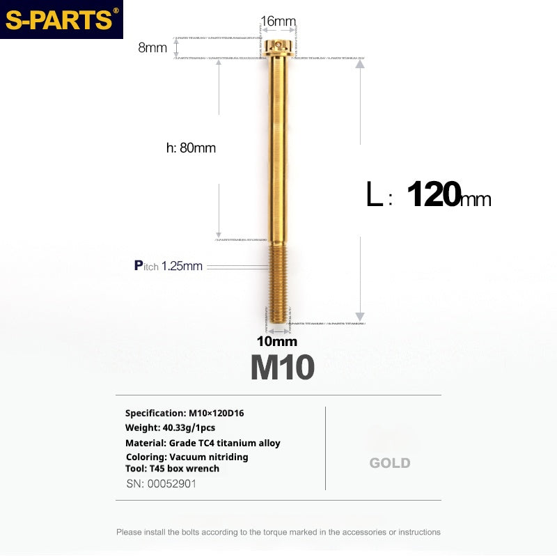 SPARTS Golden A3 Series M10 L12-120mm Viti in titanio per motociclette Auto