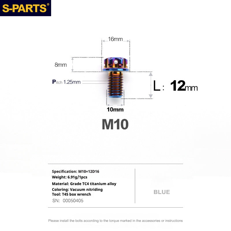 SPARTS Blue A3 Series M10 L12-120mm Viti in titanio per motociclette Auto