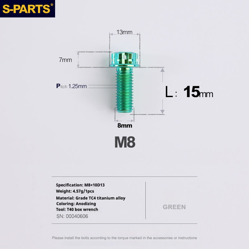Viti in titanio verde SPARTS A3 Series M8 L10-120mm per motociclette e auto