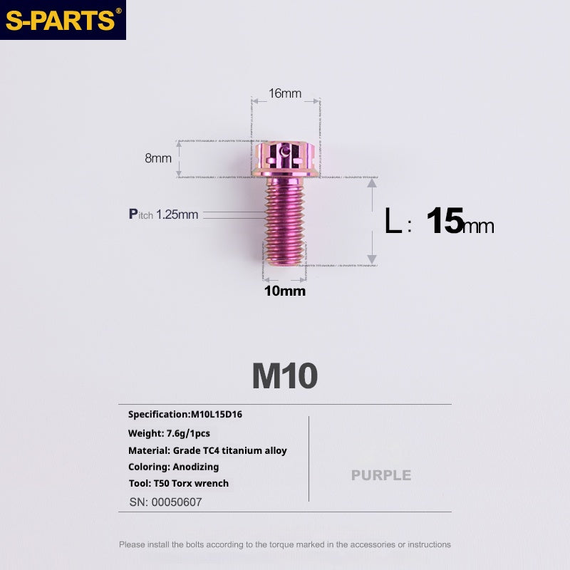 SPARTS ROXO SÉRIE A3 PARAFUSOS DE TITÂNIO M10 L12-120mm PARA MOTOCICLETA E AUTOMÓVEL