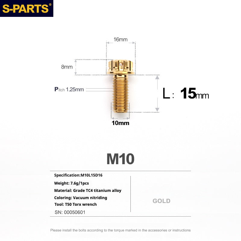 SPARTS Golden A3 Series M10 L12-120mm Viti in titanio per motociclette Auto