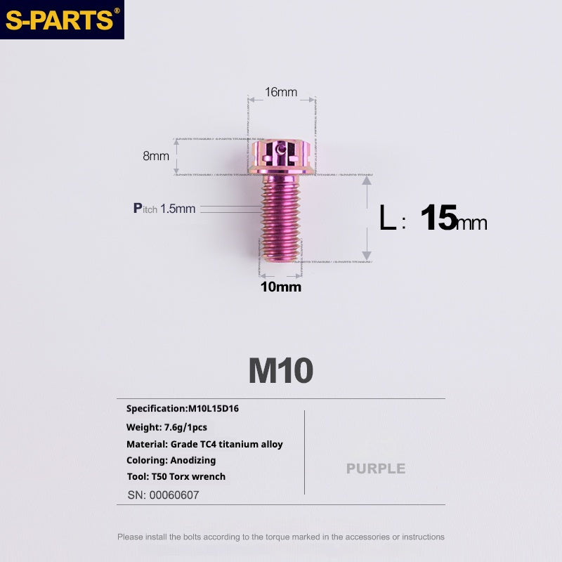 SPARTS ROXO SÉRIE A3 PARAFUSOS DE TITÂNIO M10 L12-120mm PARA MOTOCICLETA E AUTOMÓVEL