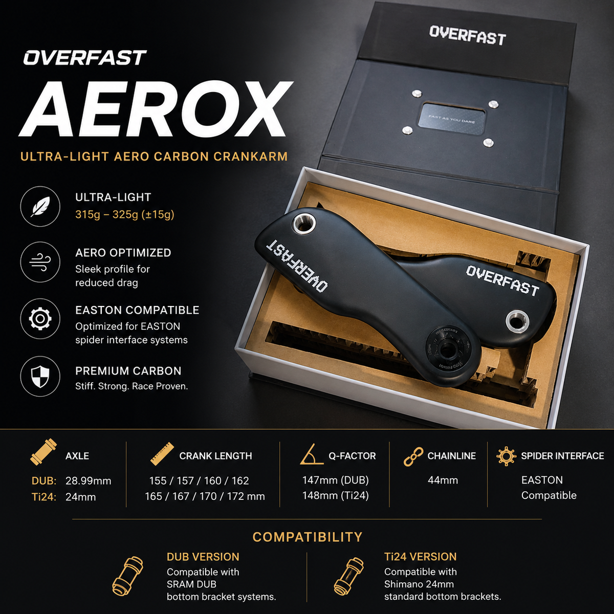 Pedivela OVERFAST Aero Carbon para Bikes de Estrada e TT | DUB / Ti24 | Compatível com SRM e SIGEYI