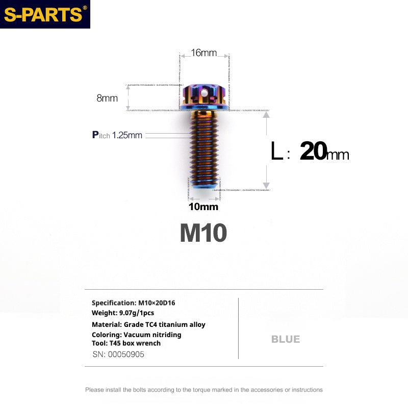 SPARTS Blue A3 Series M10 L12-120mm Viti in titanio per motociclette Auto