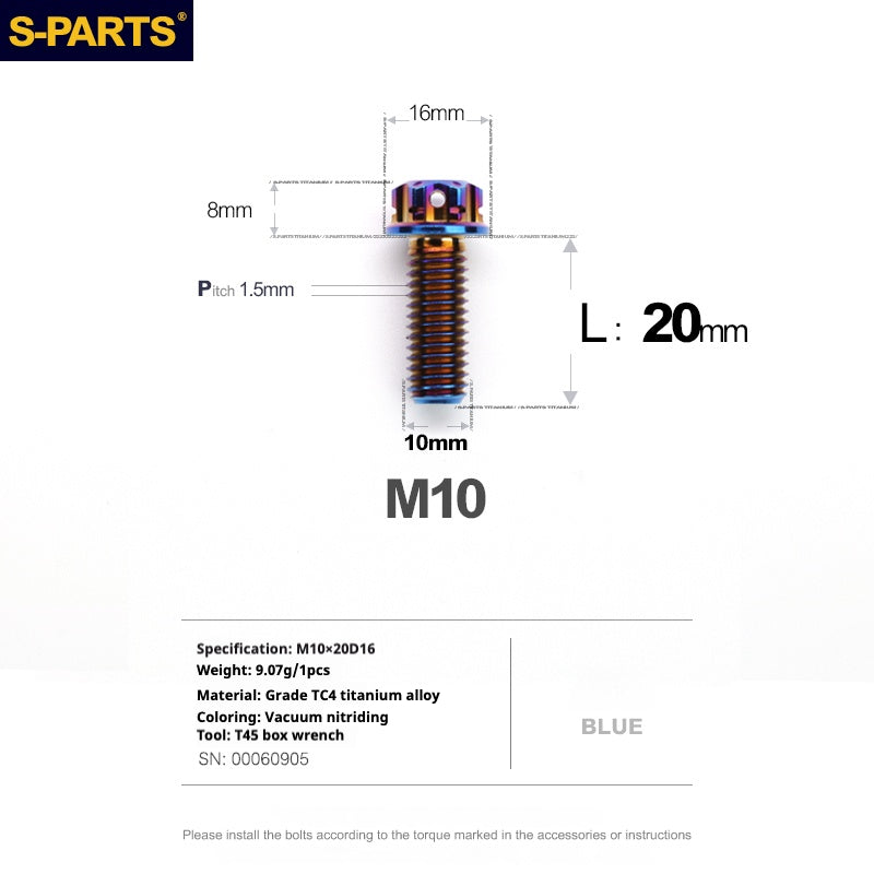 SPARTS Blue A3 Series M10 L12-120mm Viti in titanio per motociclette Auto