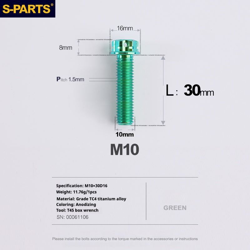 SPARTS Vis Titane Série A3 Vert M10 L12-120mm Moto Auto