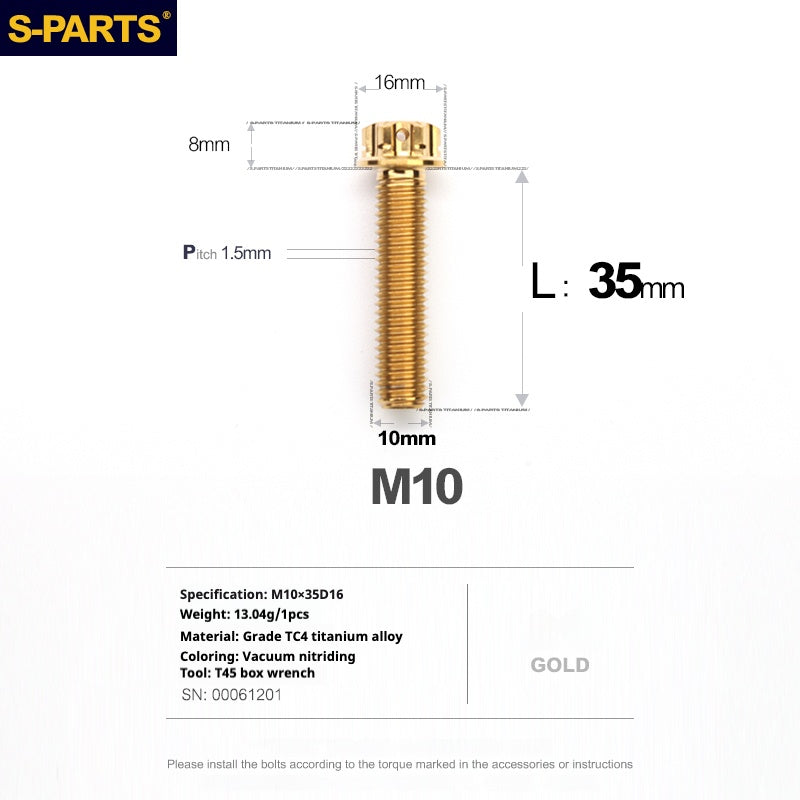 SPARTS Golden A3 Series M10 L12-120mm Viti in titanio per motociclette Auto
