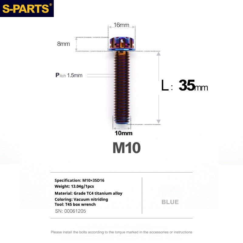 SPARTS Blue A3 Series M10 L12-120mm Viti in titanio per motociclette Auto