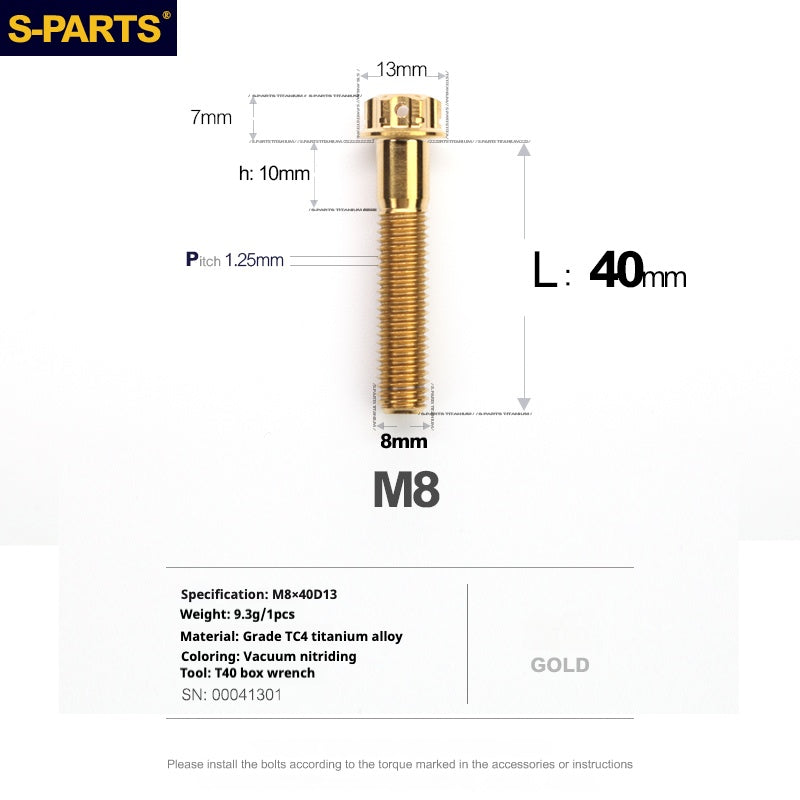 SPARTS A3 Serie M8 L10-120mm Viti in titanio dorato per motociclette e auto