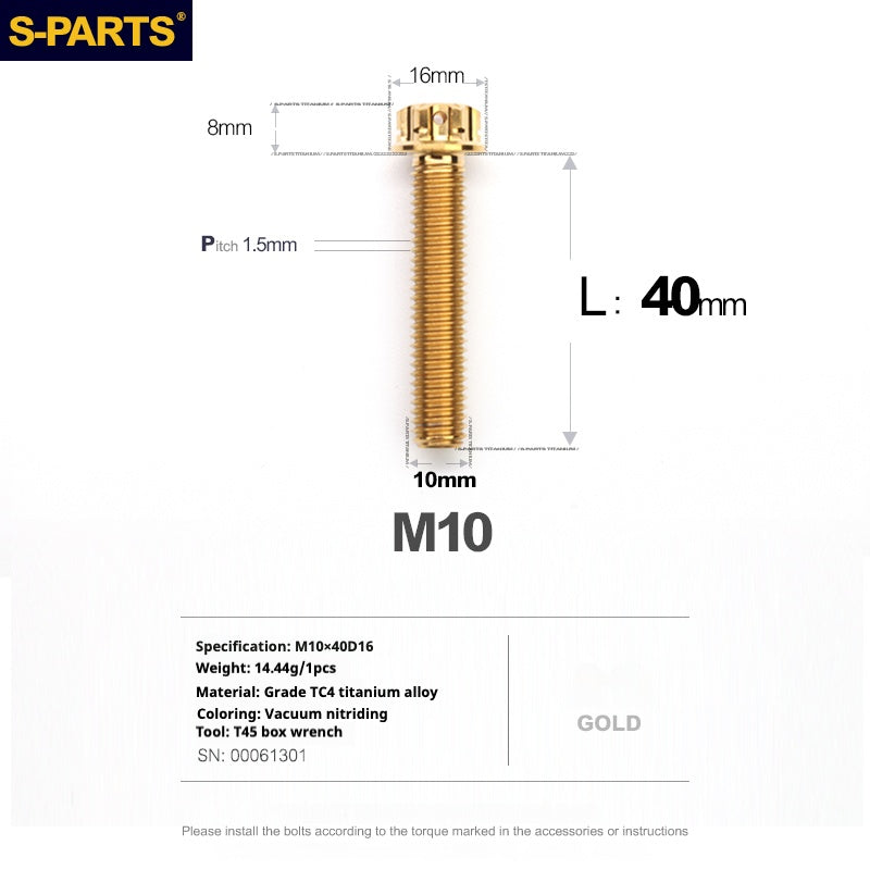 SPARTS Golden A3 Series M10 L12-120mm Viti in titanio per motociclette Auto