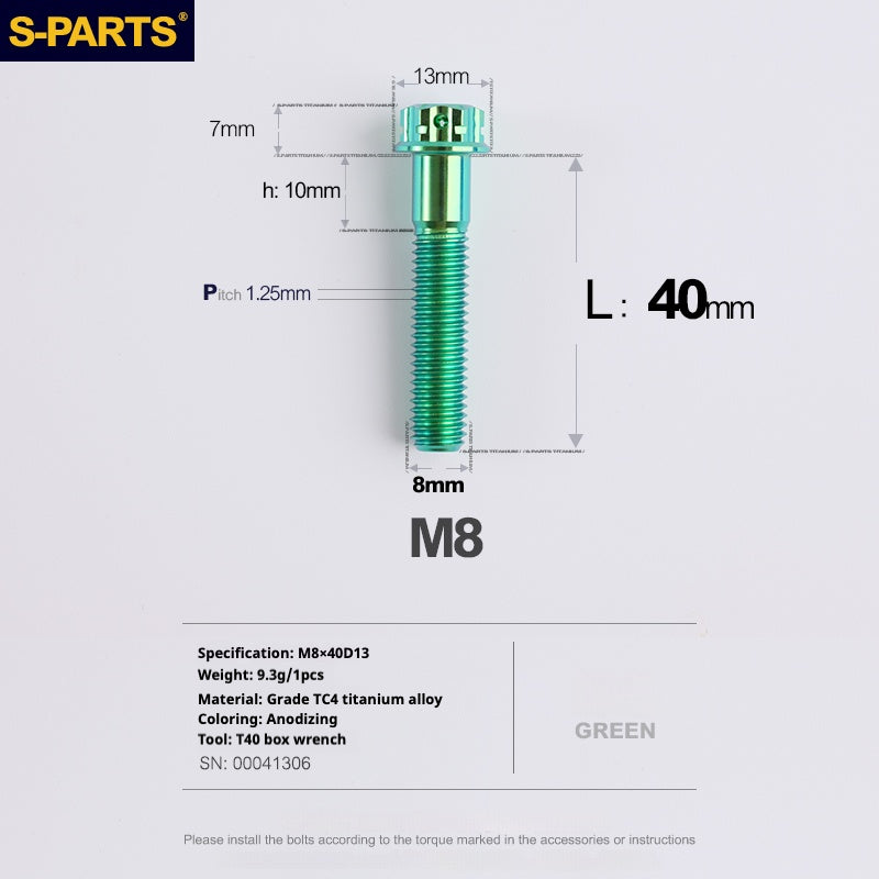 Viti in titanio verde SPARTS A3 Series M8 L10-120mm per motociclette e auto