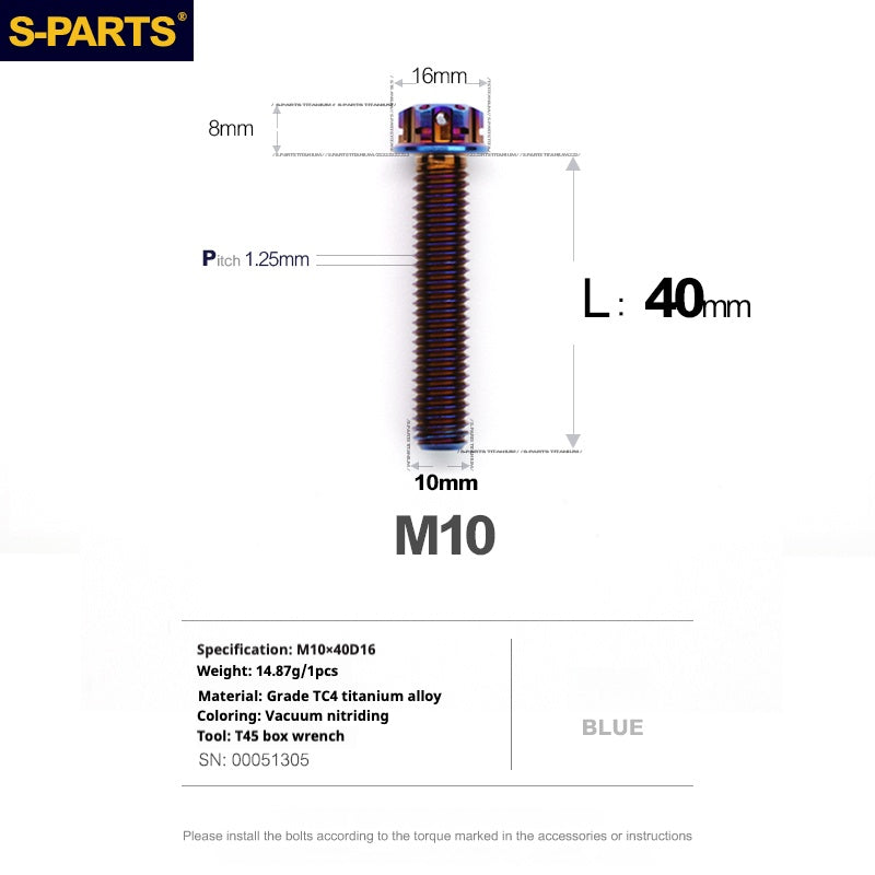 SPARTS Blue A3 Series M10 L12-120mm Viti in titanio per motociclette Auto