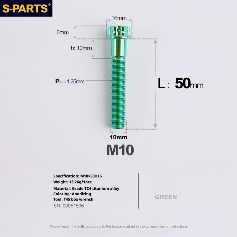 SPARTS Vis Titane Série A3 Vert M10 L12-120mm Moto Auto