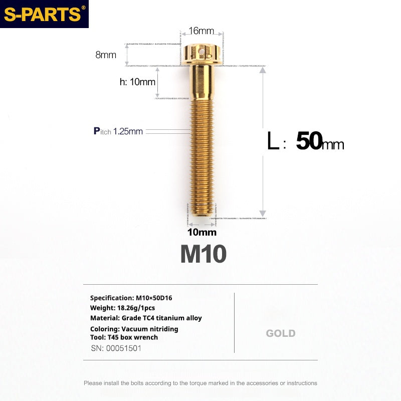 SPARTS Golden A3 Series M10 L12-120mm Viti in titanio per motociclette Auto
