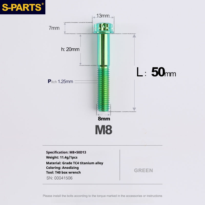 Viti in titanio verde SPARTS A3 Series M8 L10-120mm per motociclette e auto
