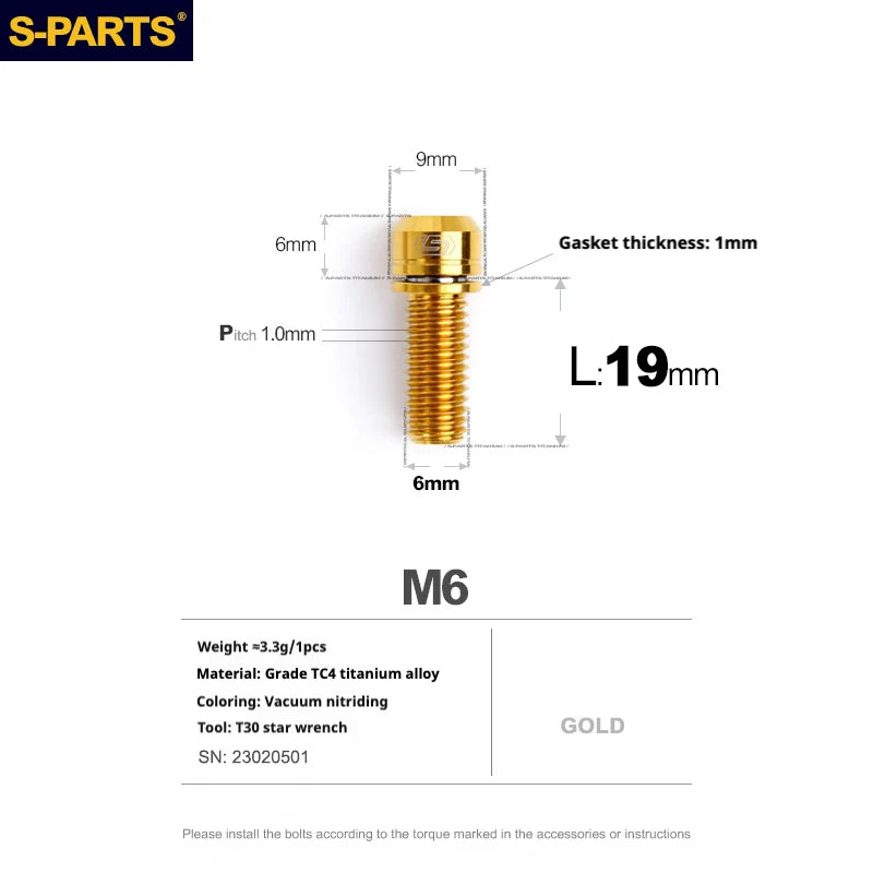 Kit de Parafusos de Freio S-PARTS Titânio para HOPE V4 / TECH / RACE / TRAIL / ZONE | Ferragens de Freio MTB Ultraleve